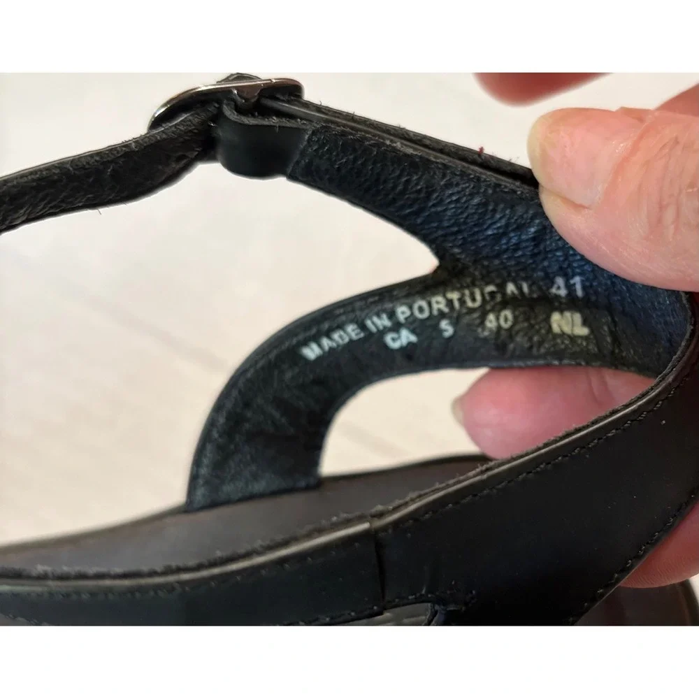 Dansko Black Leather Strappy Wedge Sandals Ankle Strap Made in Portugal Size 41